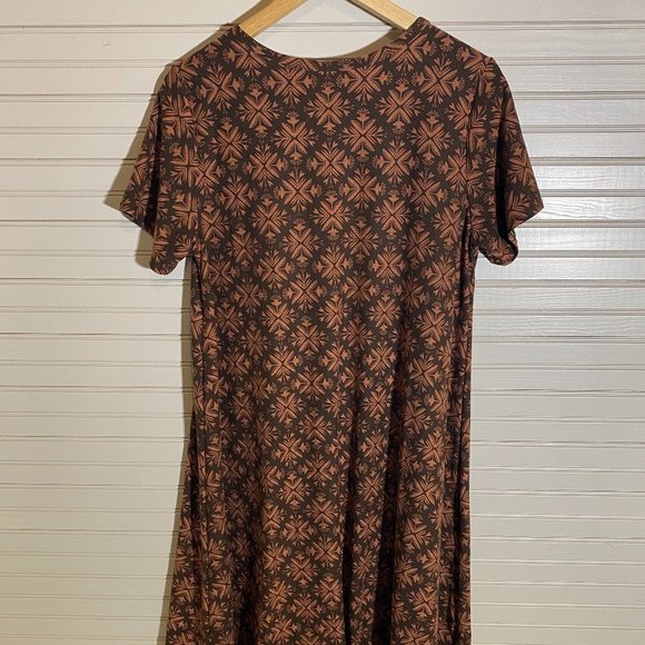 Lula Roe Size S Carly Dress in Brown & Coral - Picture 3 of 6